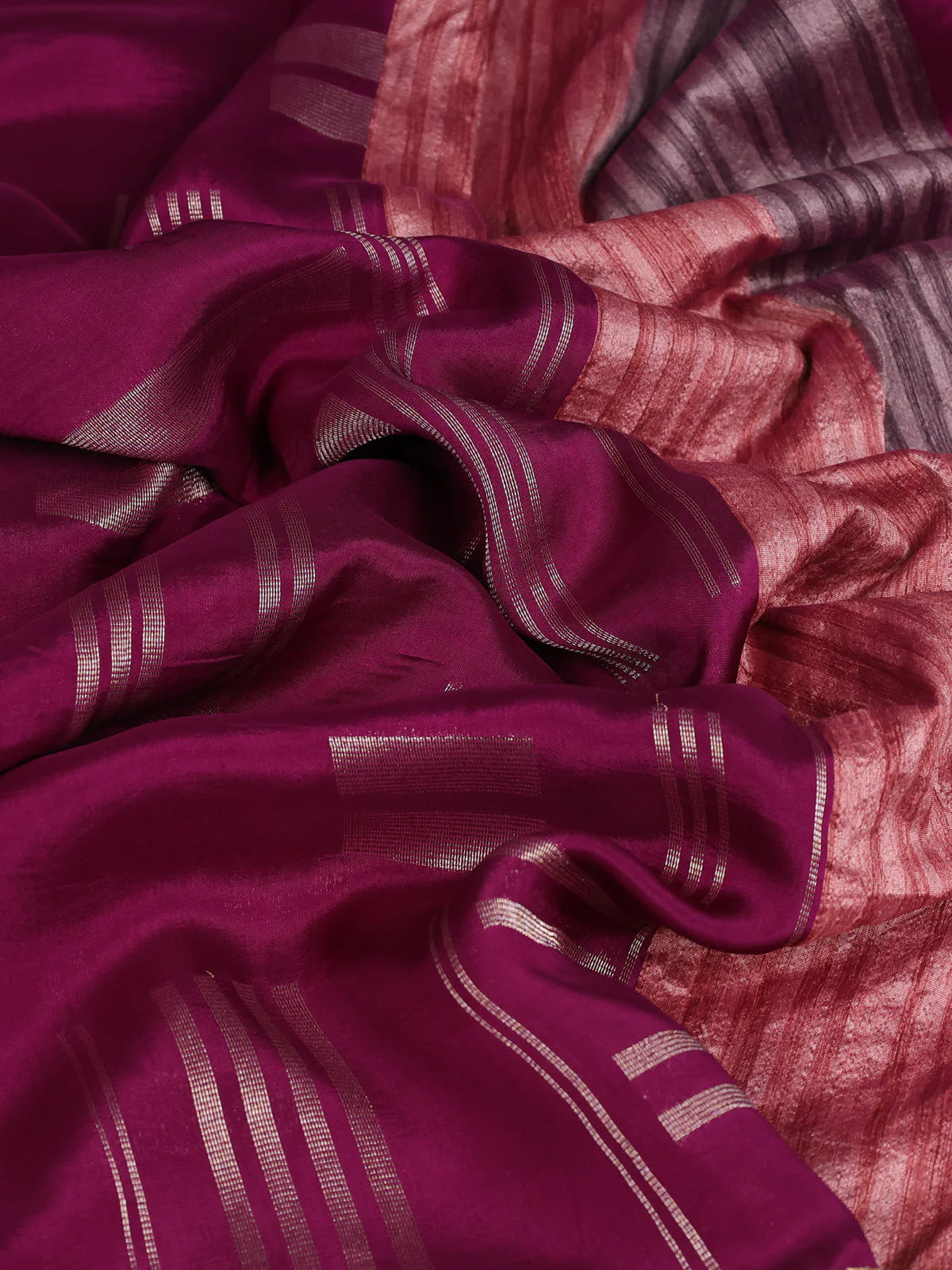 Purple Banarasi Silk Saree With Embroidered Readymade Blouse - Image 3