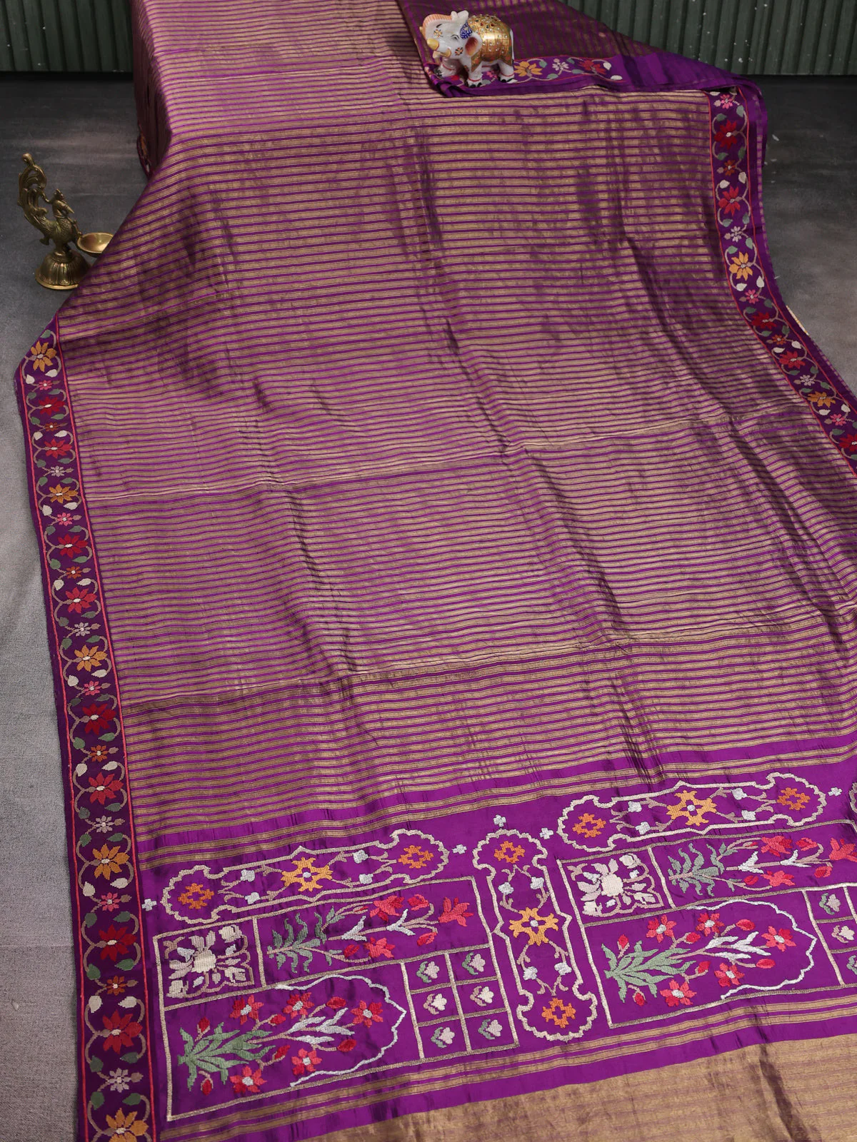 Purple Embroidered Banarasi Silk Saree - Image 2