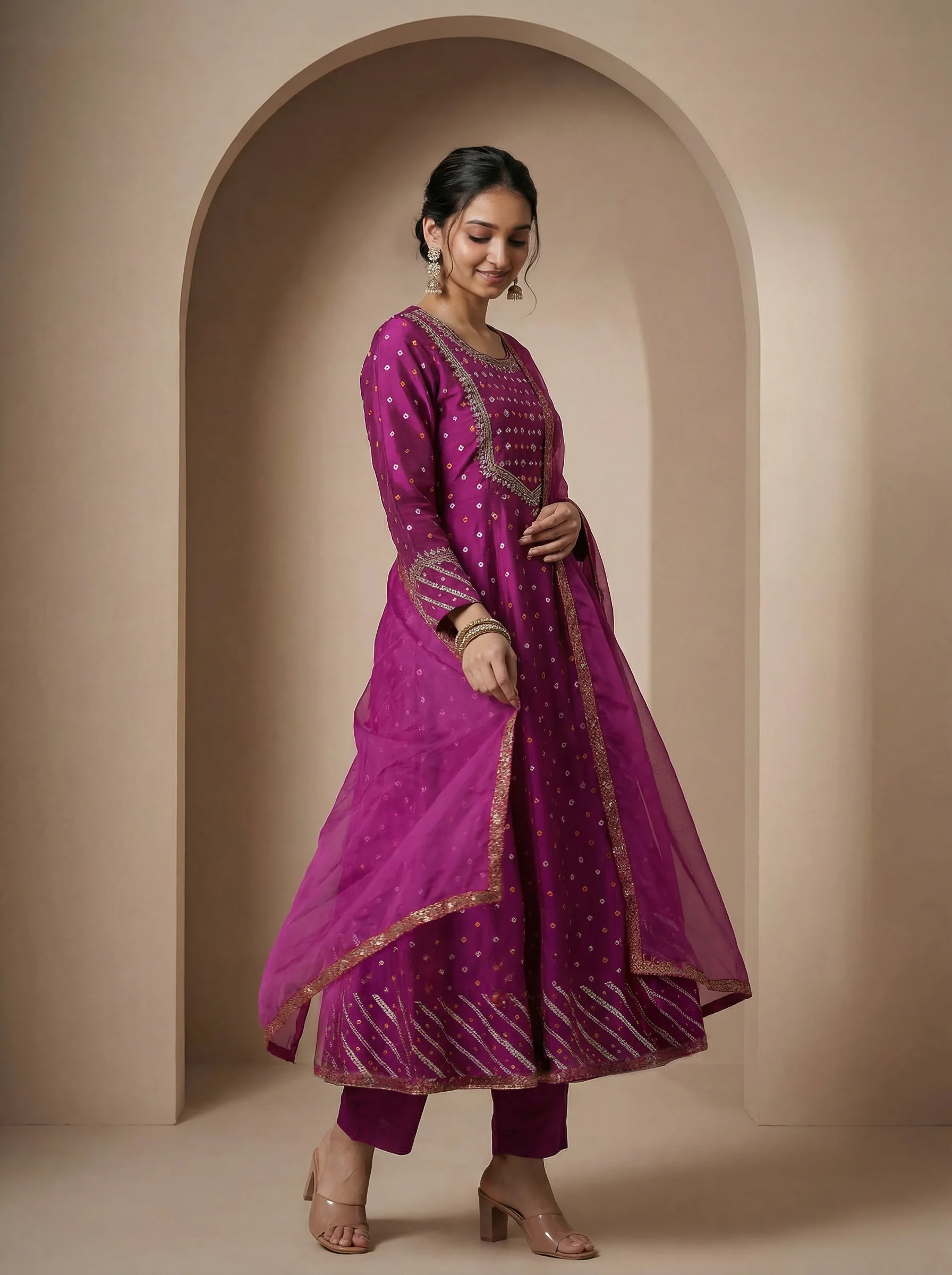 Purple Embroidered Silk Anarkali Suit With Pant And Dupatta - Image 2