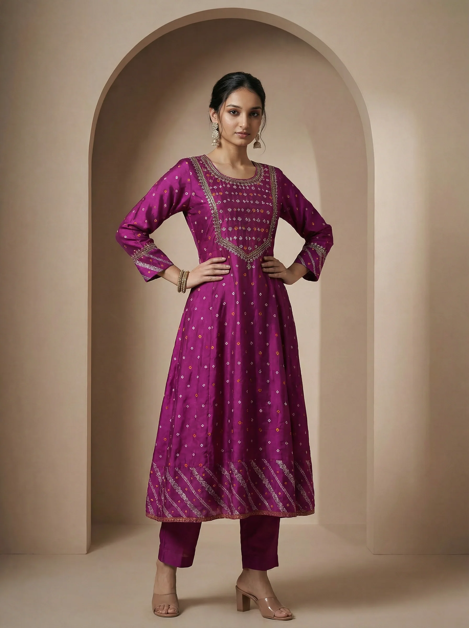 Purple Embroidered Silk Anarkali Suit With Pant And Dupatta - Image 3