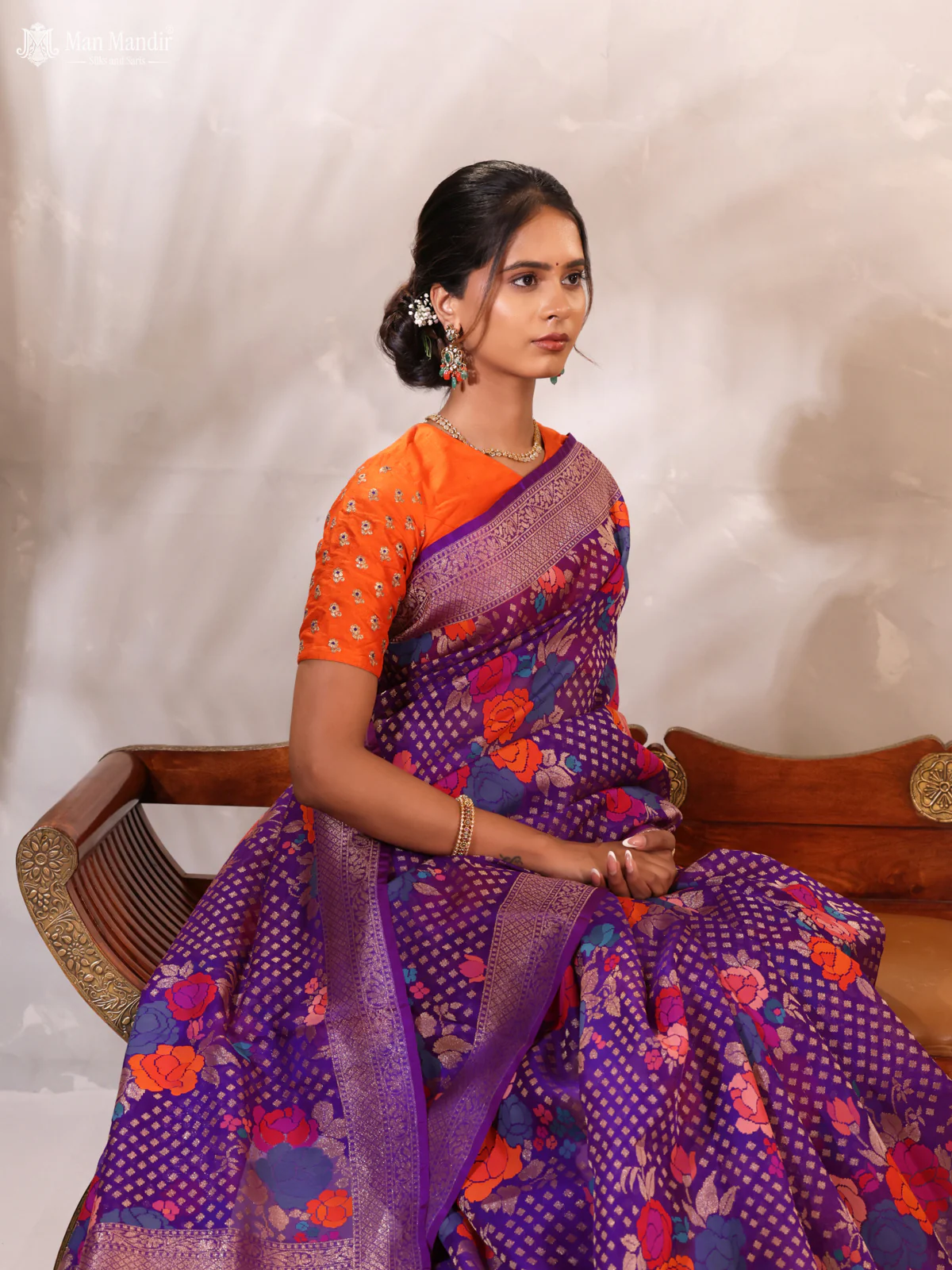 Purple Jamdhani Kora Silk Saree - Image 2
