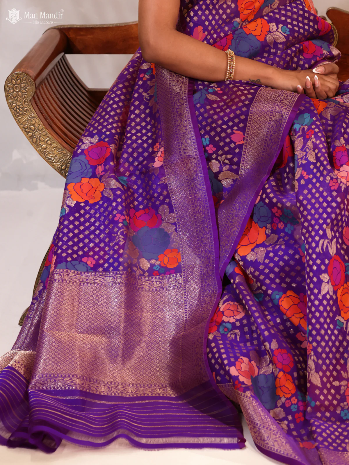 Purple Jamdhani Kora Silk Saree - Image 3