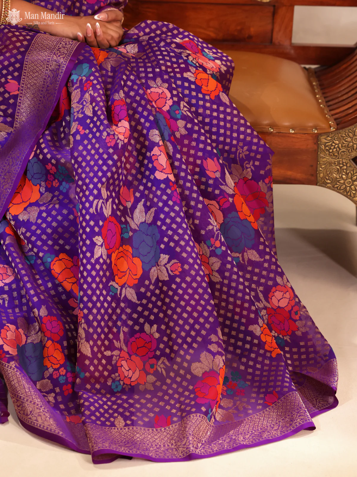 Purple Jamdhani Kora Silk Saree - Image 4