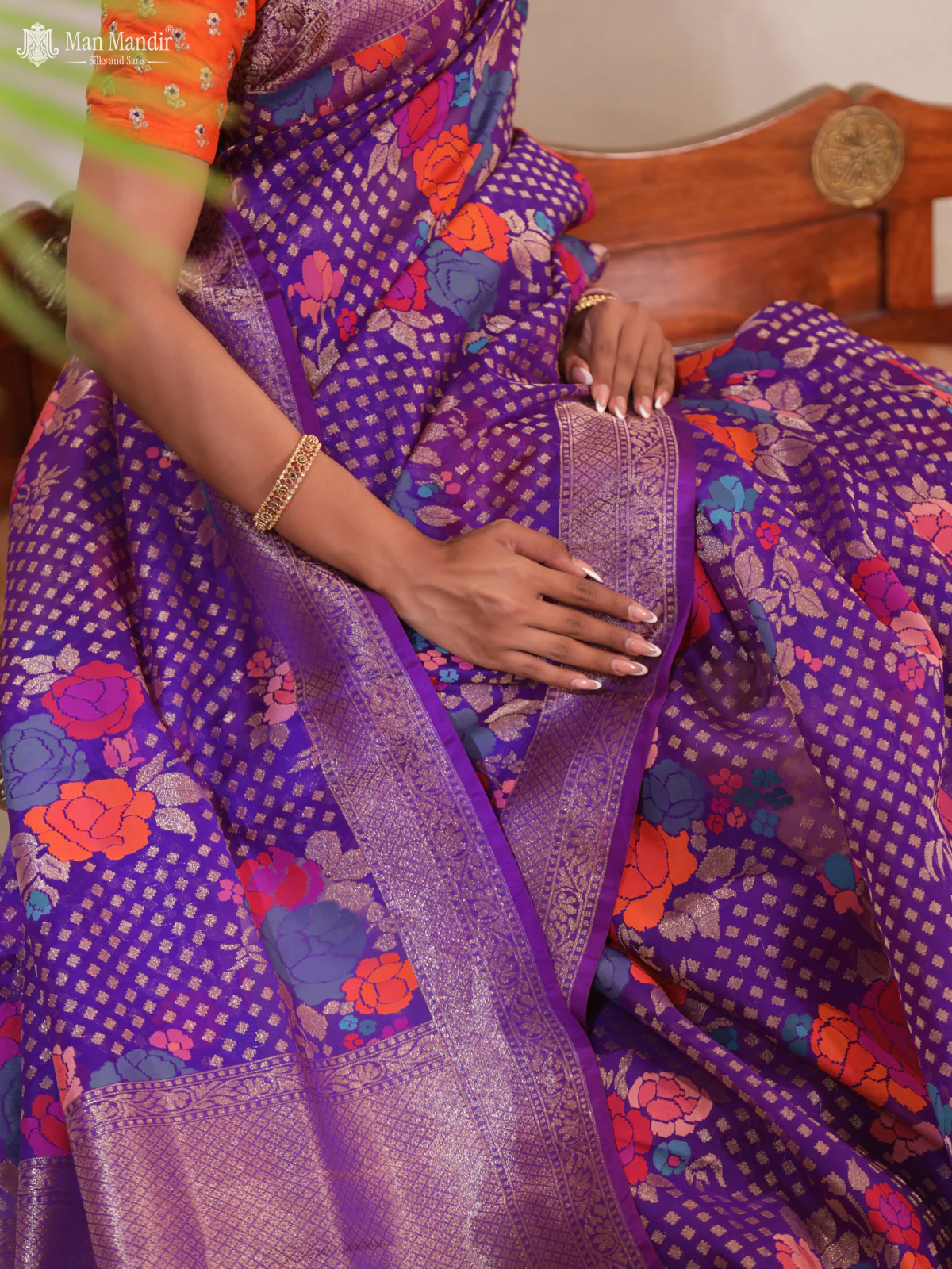 Purple Jamdhani Kora Silk Saree - Image 5