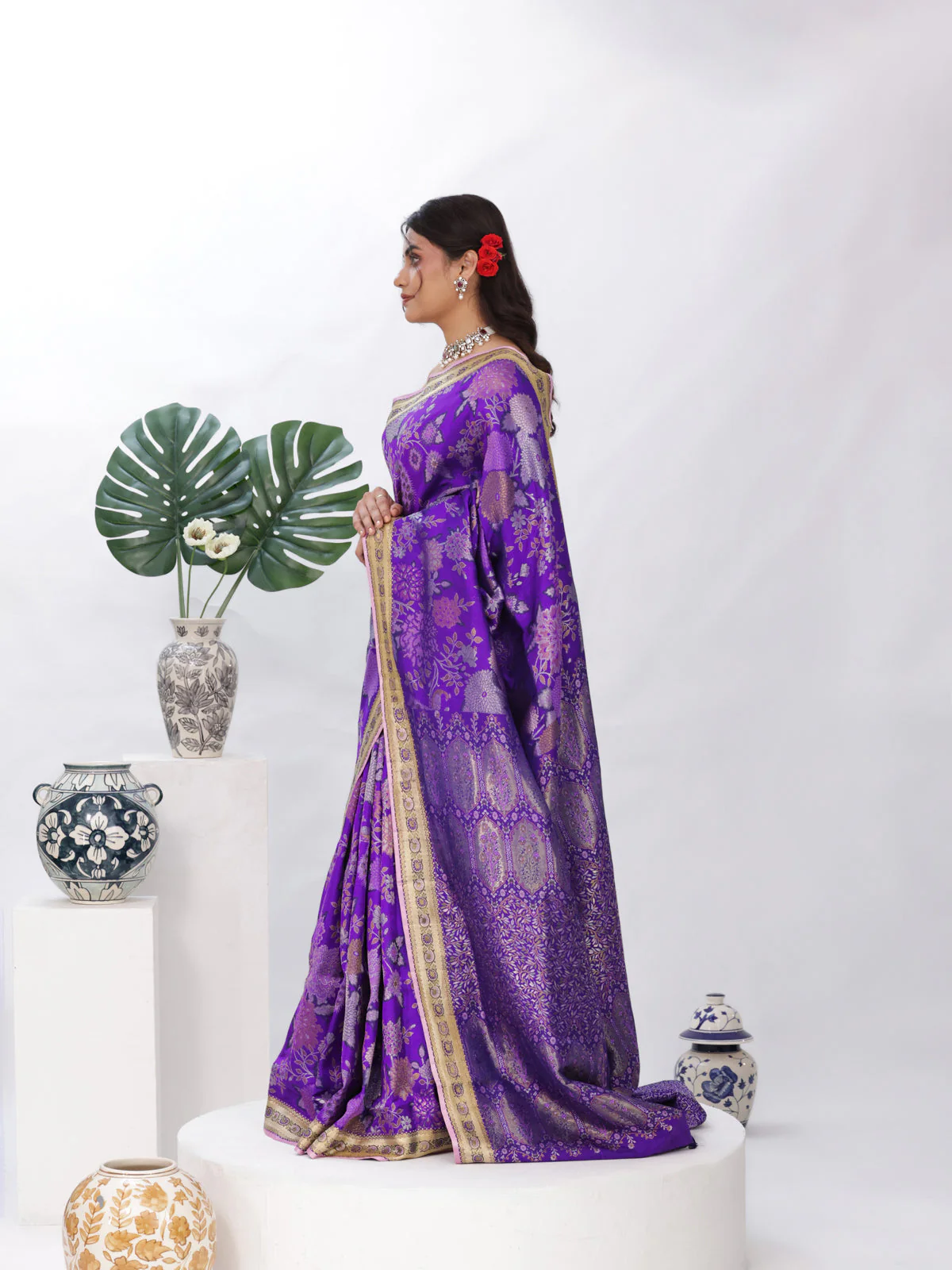 Purple Kanchipuram Silk Saree - Image 4