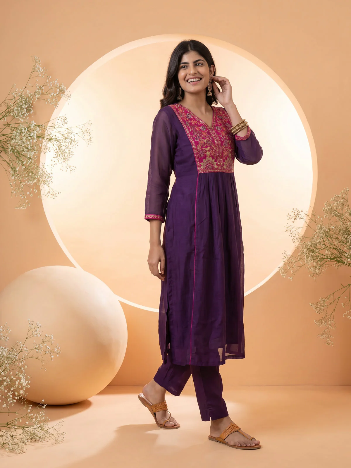 Purple Mul Chanderi Anarkali Suit - Image 2