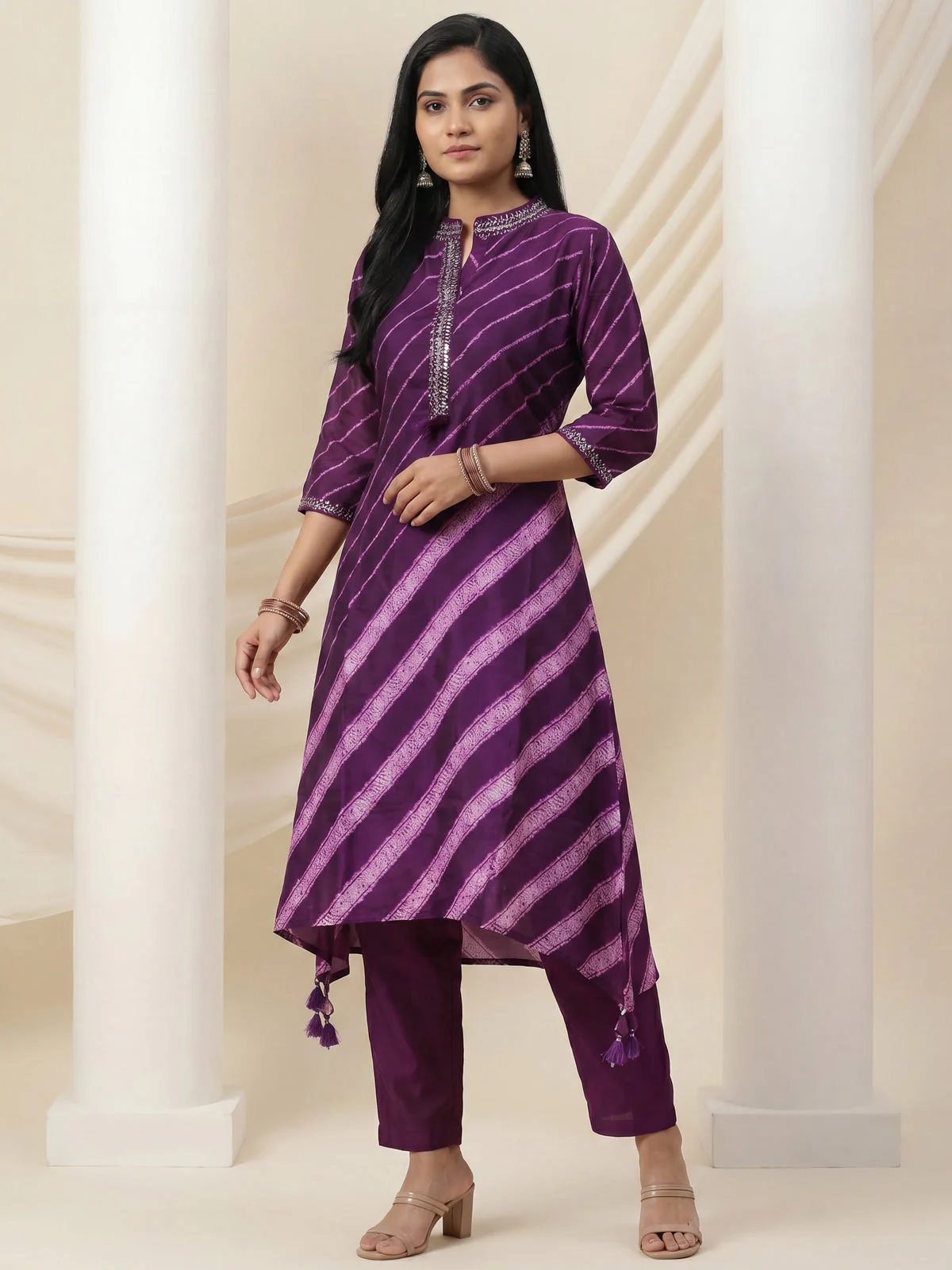 Purple Muslin Tail cut Kurti and Pant Set - Image 2