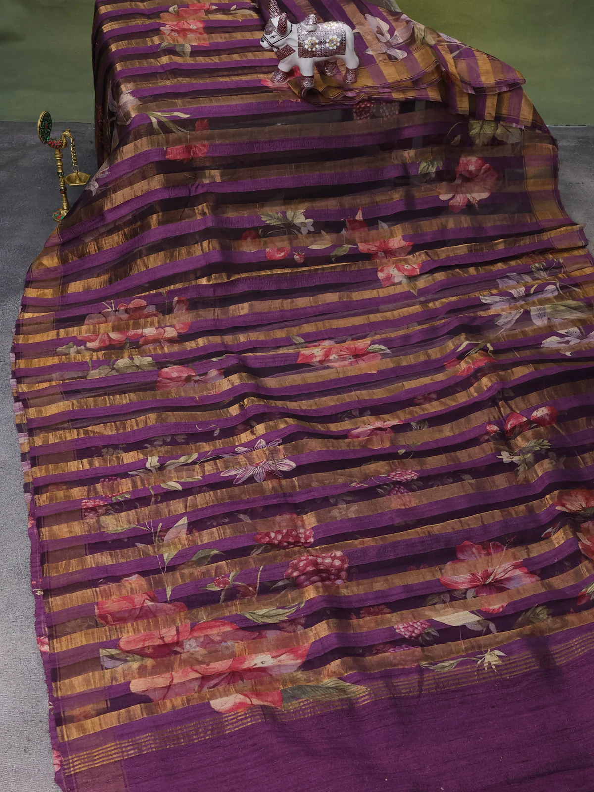 Purple Organza Tissue Tussar Silk Saree With Digital Prints - Image 2