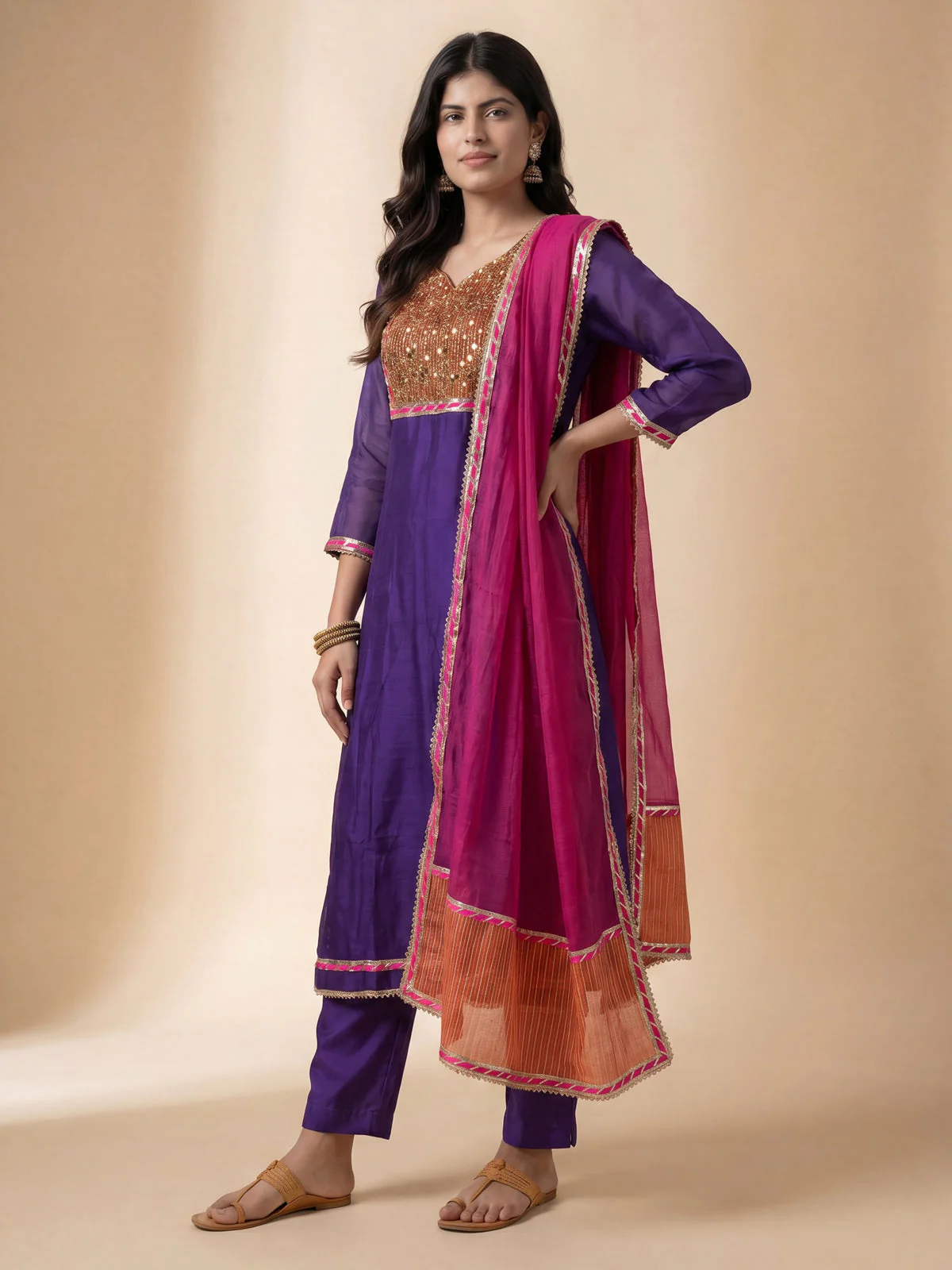 Purple-Pink Mul Chanderi Anarkali Suit - Image 2