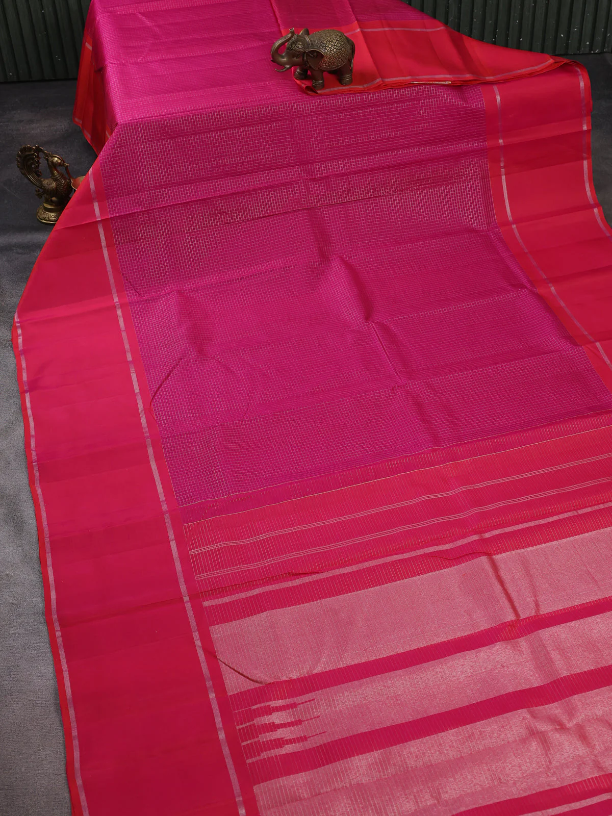 Rani Pink - Dual Tone Orange Kanchipuram Silk Saree - Image 2