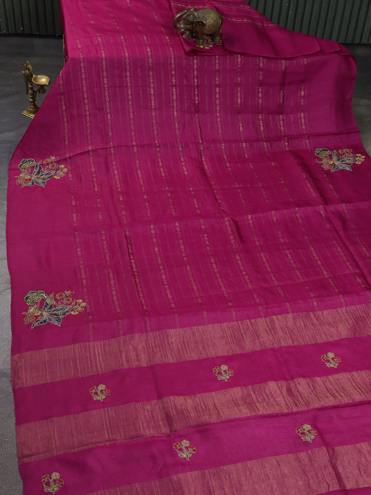 Rani Pink Tussar Silk Saree - Image 2