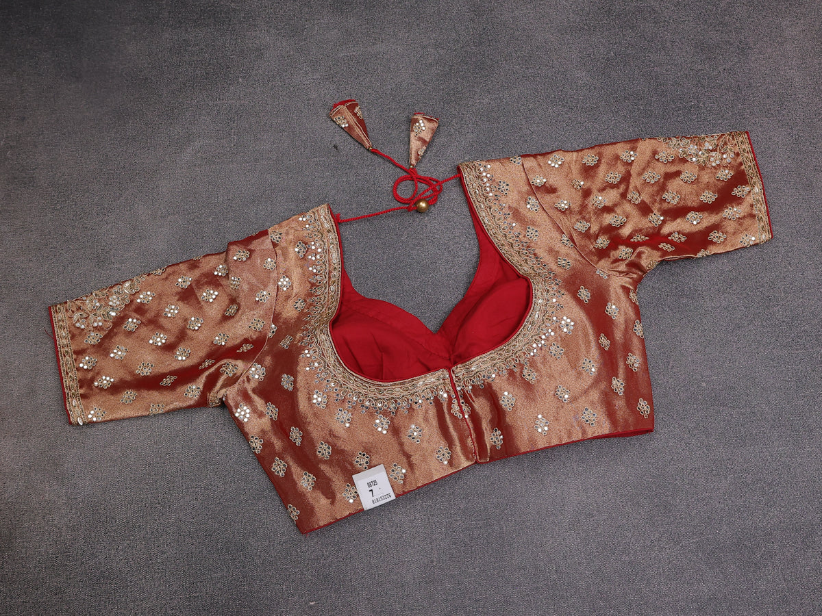 Red Banarasi Silk Saree With Embroidery Readymade Blouse - Image 6