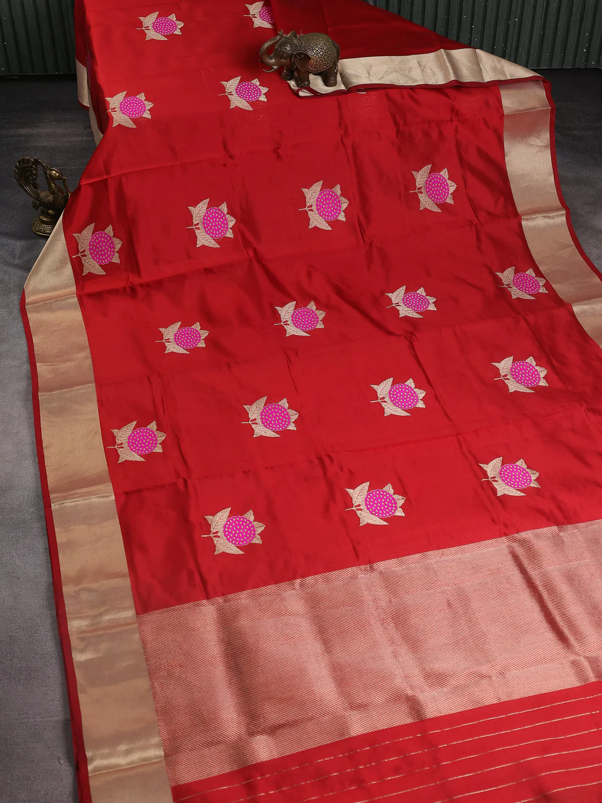 Red Chanderi Silk Saree - Image 2