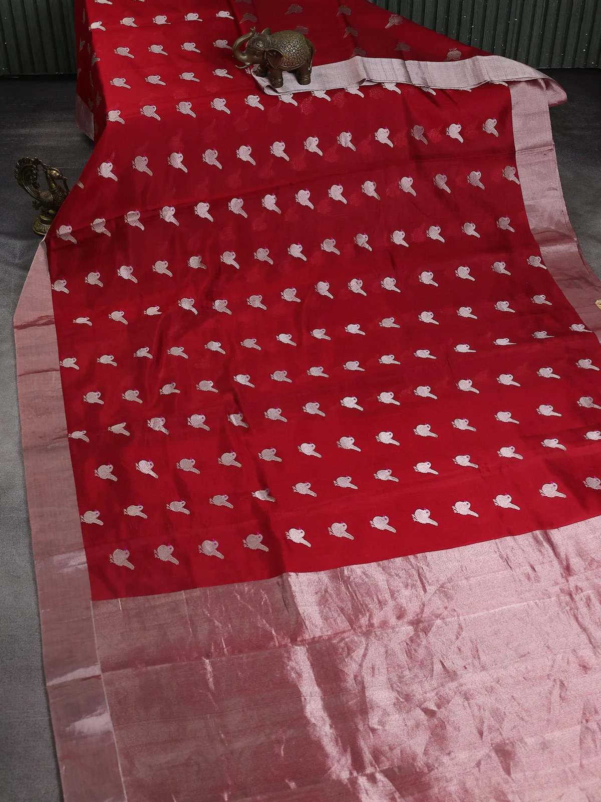 Red Chanderi Silk Saree - Image 2