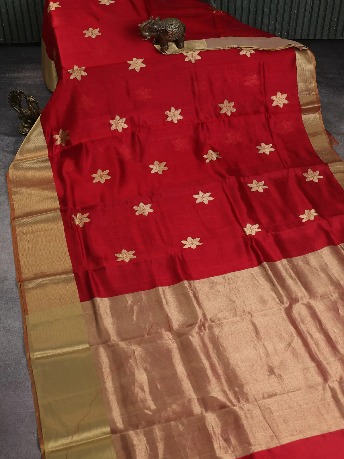 Red Chanderi Silk Saree - Image 2