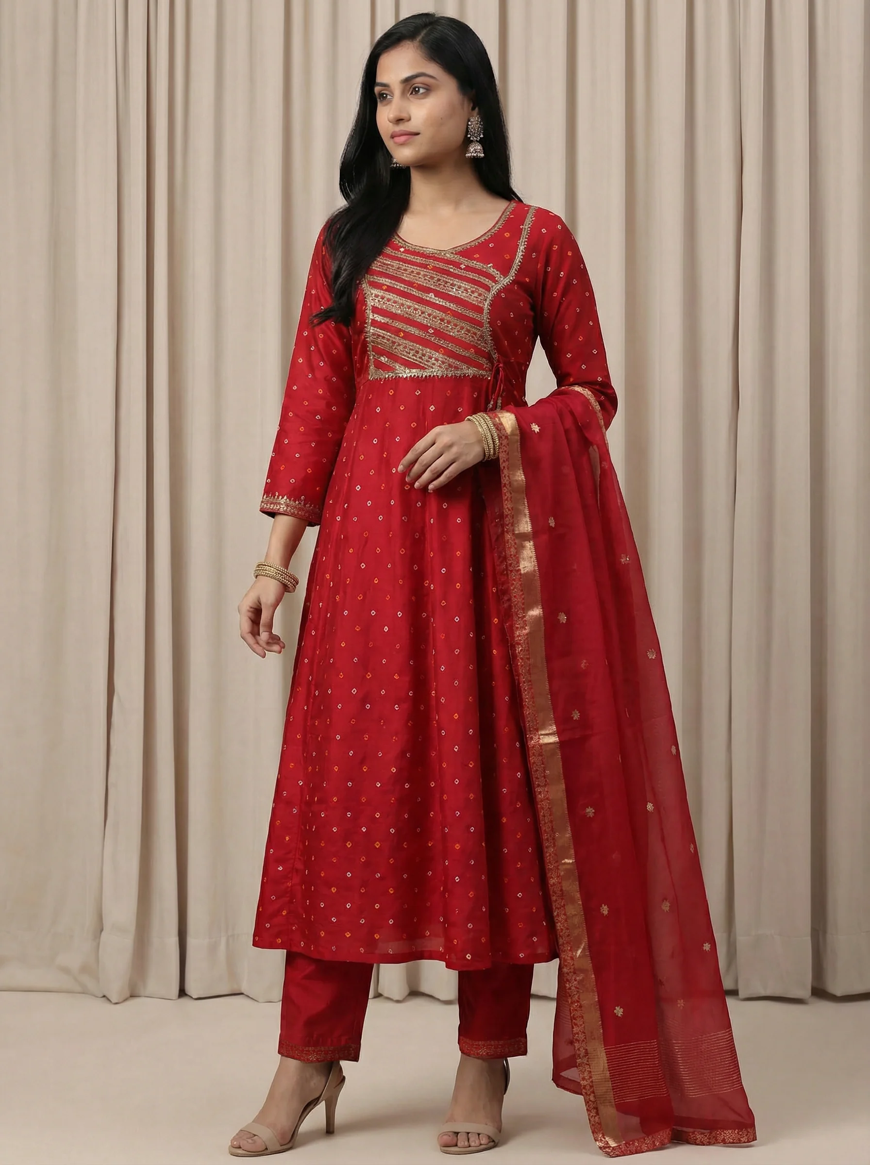 Red Embroidered Silk Salwar Suit With Pant And Dupatta - Image 2