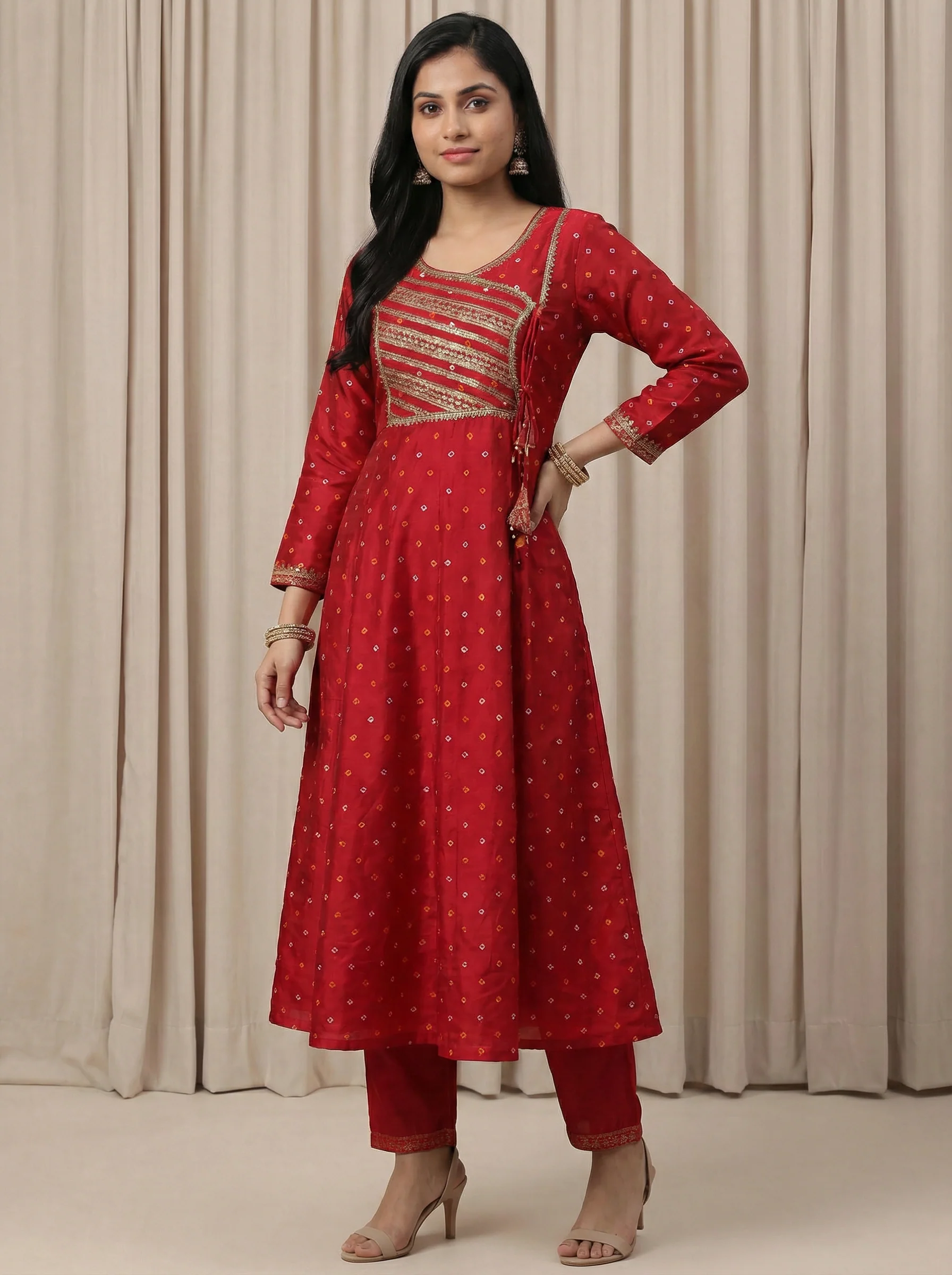 Red Embroidered Silk Salwar Suit With Pant And Dupatta - Image 3