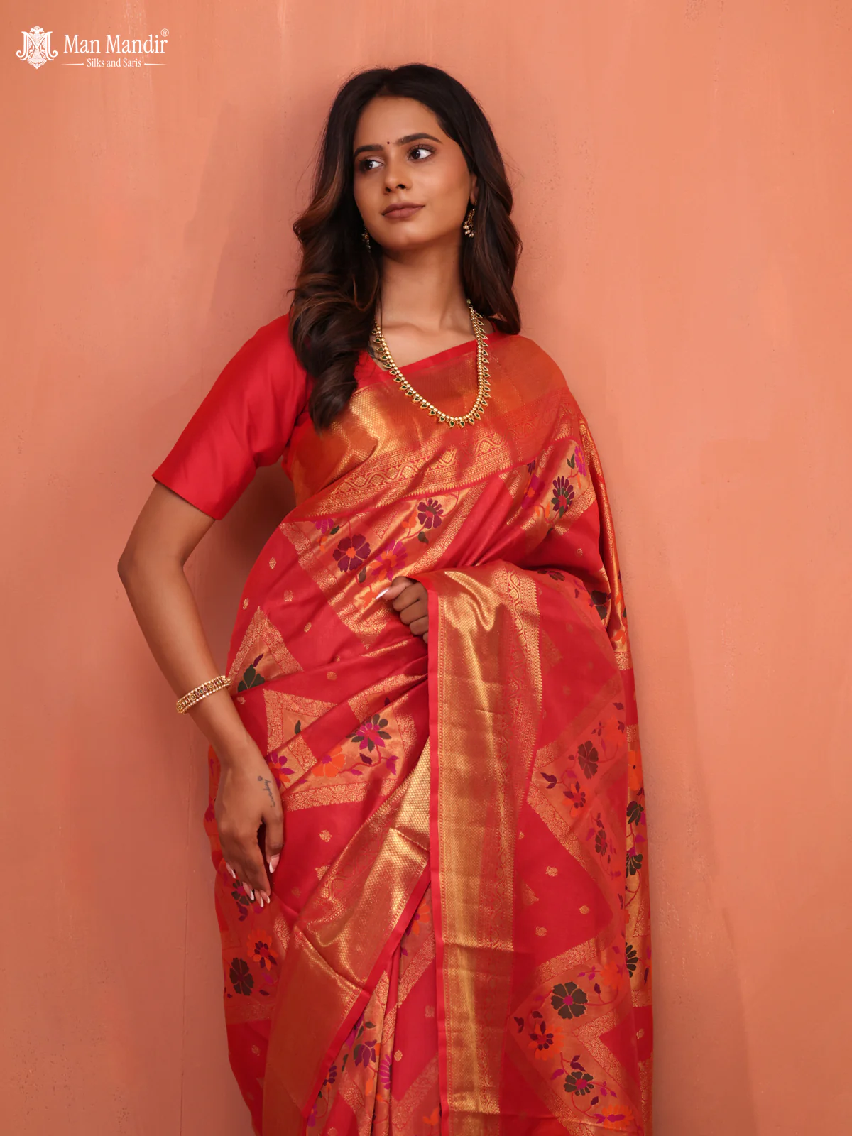 Red Kanchipuram Silk Saree - Image 3
