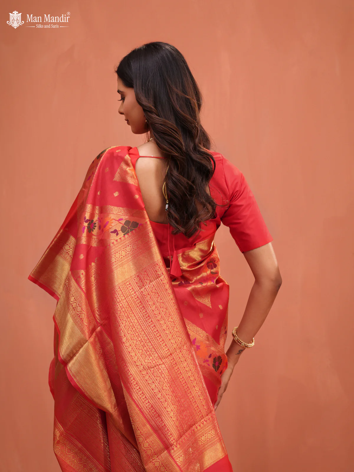 Red Kanchipuram Silk Saree - Image 5