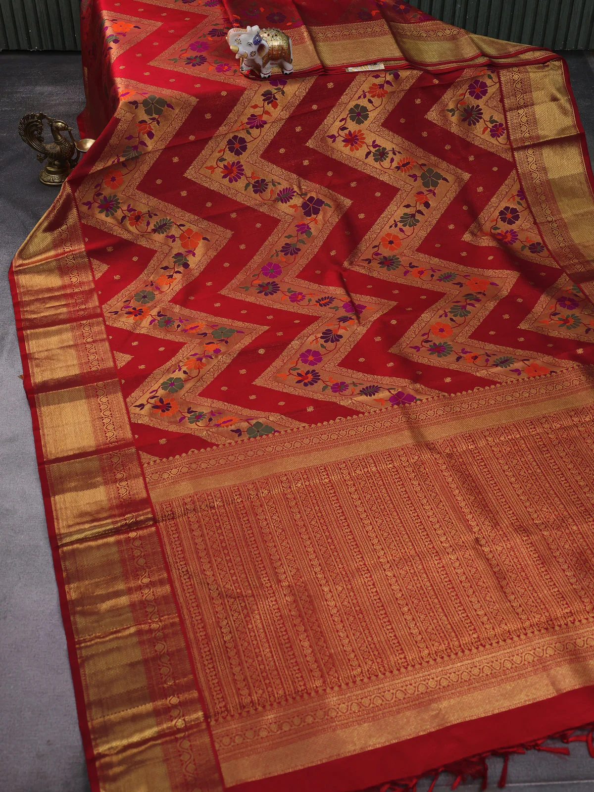Red Kanchipuram Silk Saree - Image 8