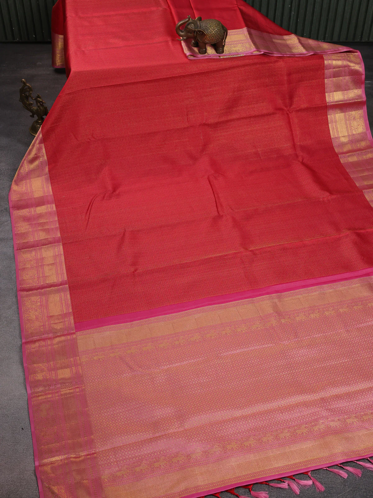 Red-Light Pink Pure Kanchipuram Silk Saree - Image 2