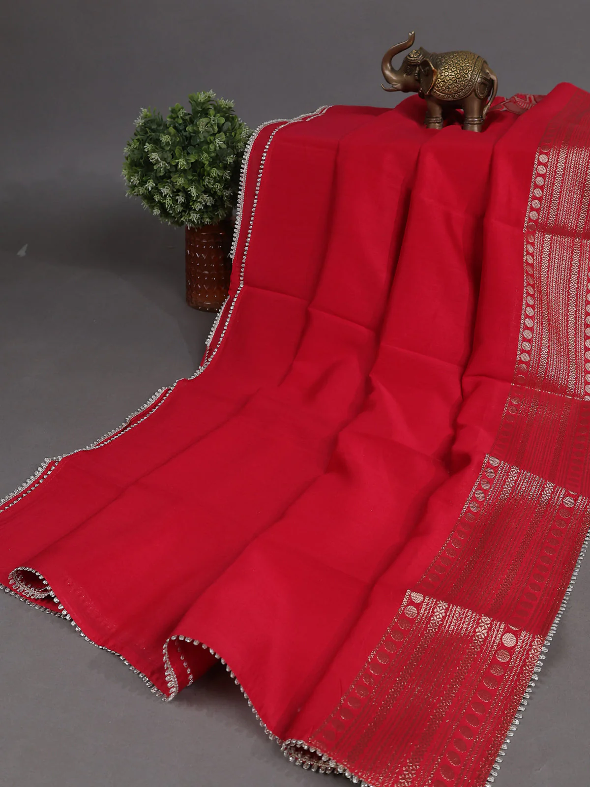 Red Mul Chanderi Stitched Suit - Image 3