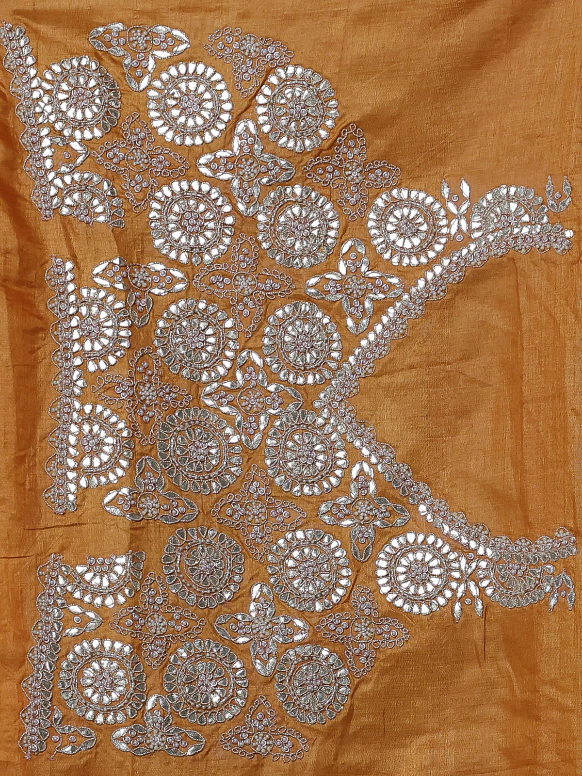 Red-Mustard Tussar Silk Saree - Image 3