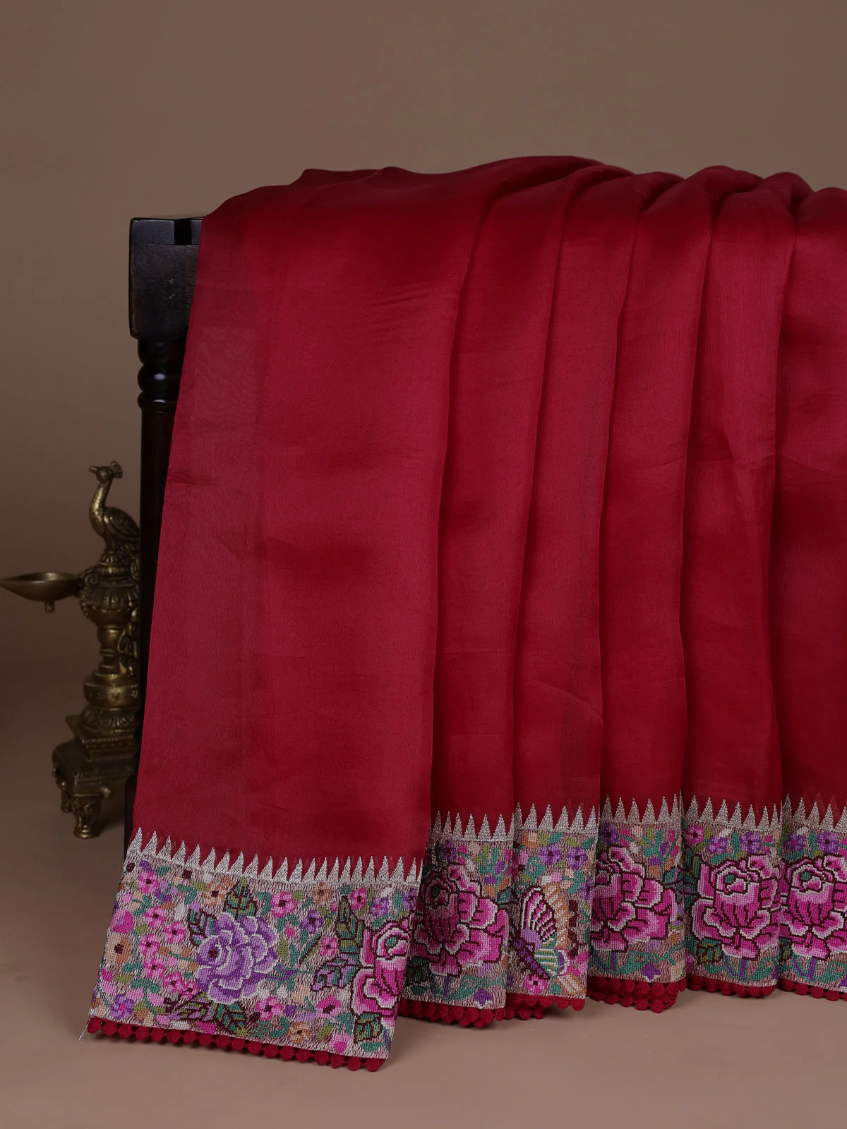 Red Organza Silk Saree - Image 2