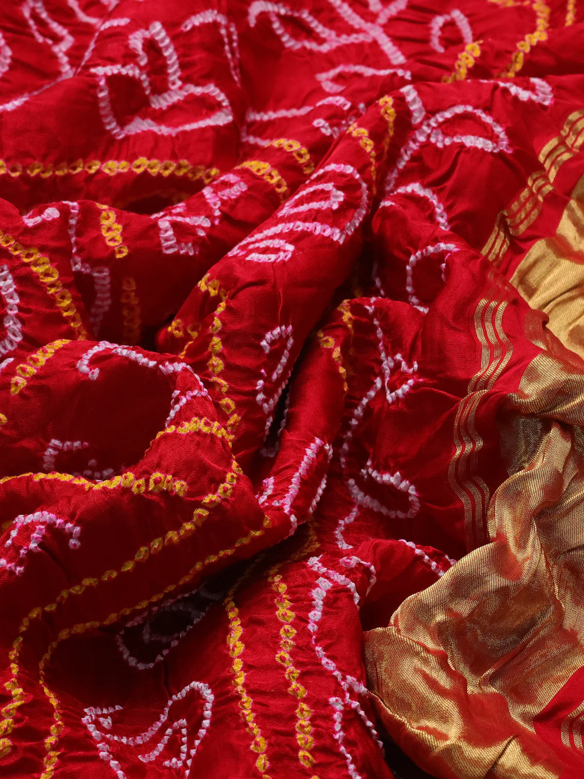 Red Pure Tussar Silk Saree With Zari Weaves & Kantha Stitch Work - Image 3