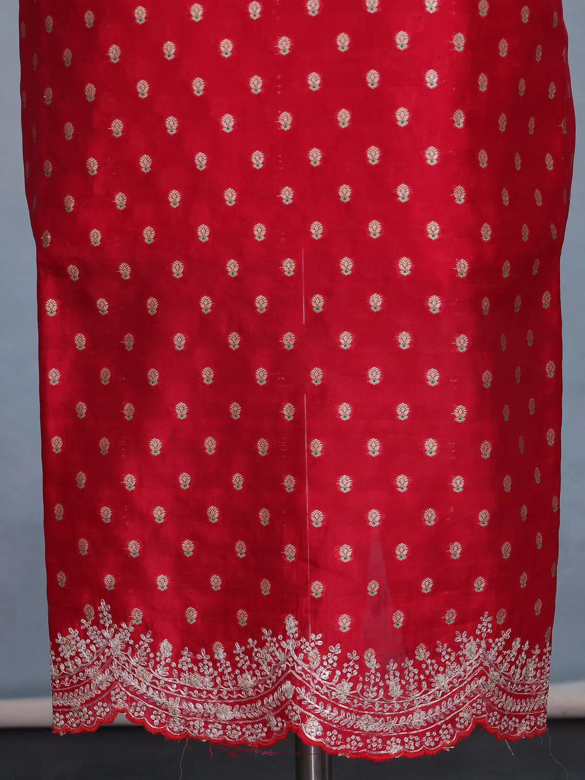 Red Raw Silk Unstitched Suit - Image 4