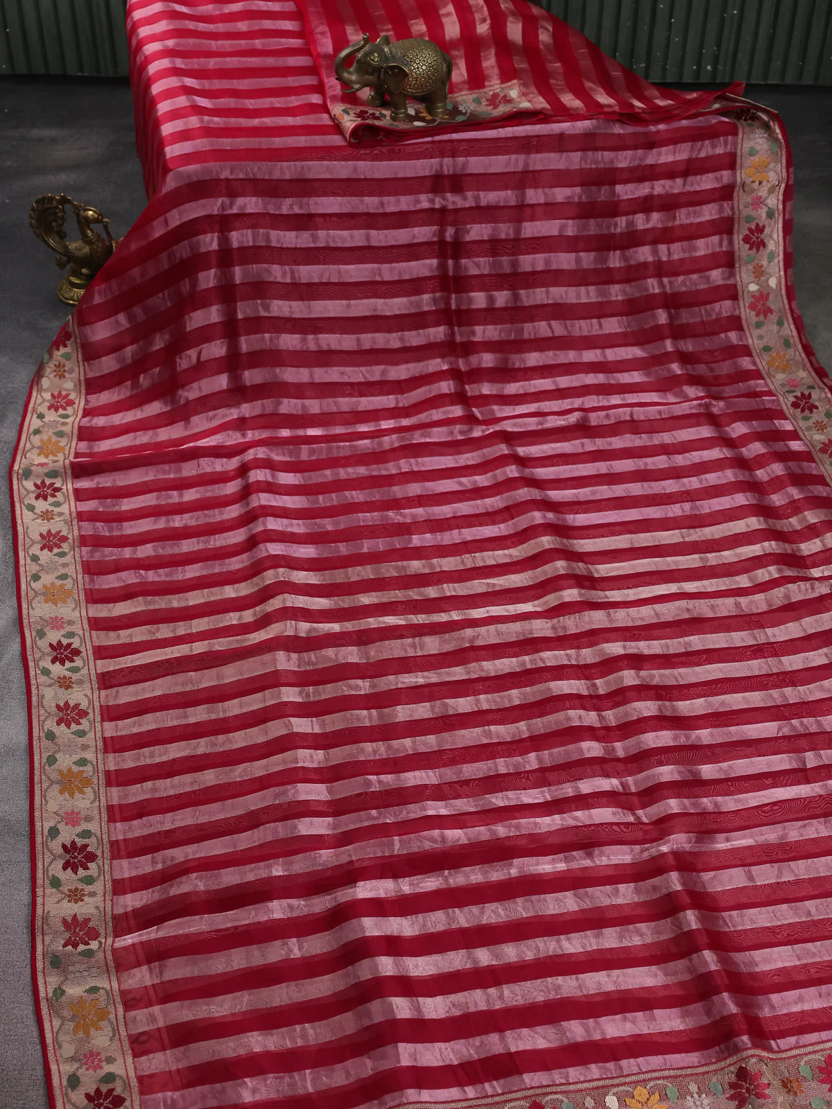 Red-Tissue Organza Saree - Image 2