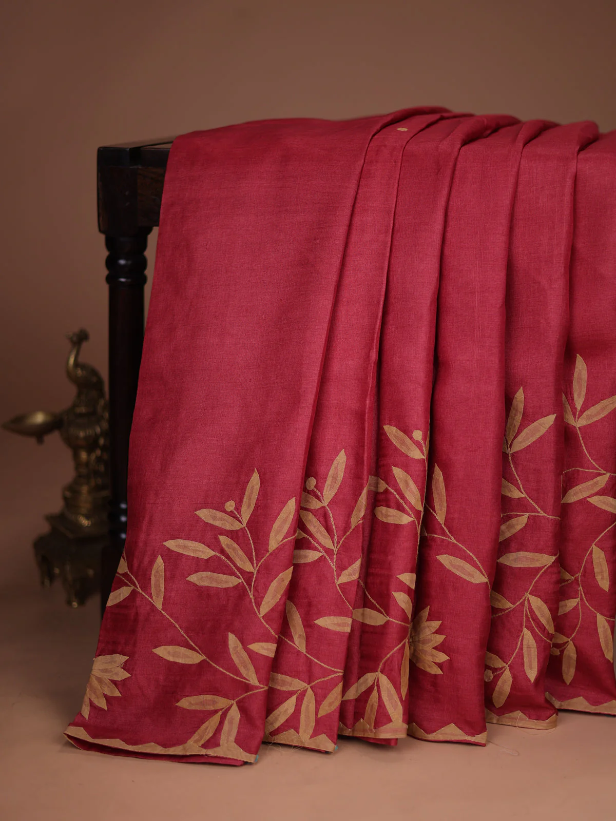 Red Tussar Silk Saree - Image 2