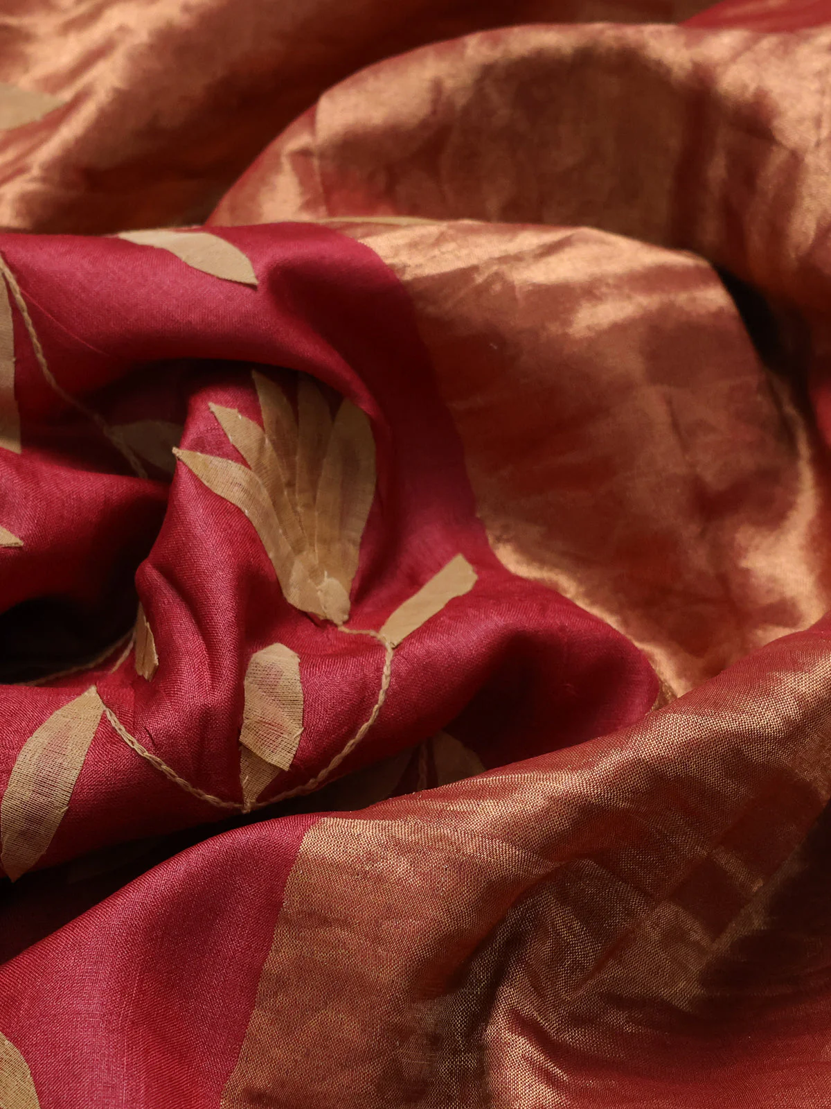 Red Tussar Silk Saree - Image 3
