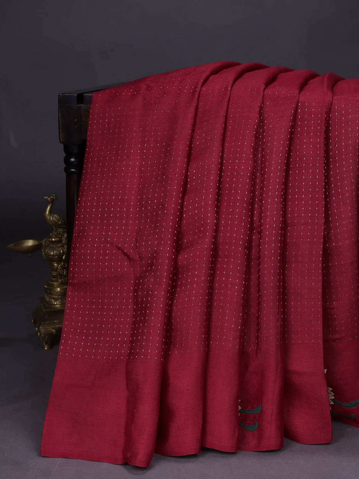 Red Tussar Silk Saree - Image 2
