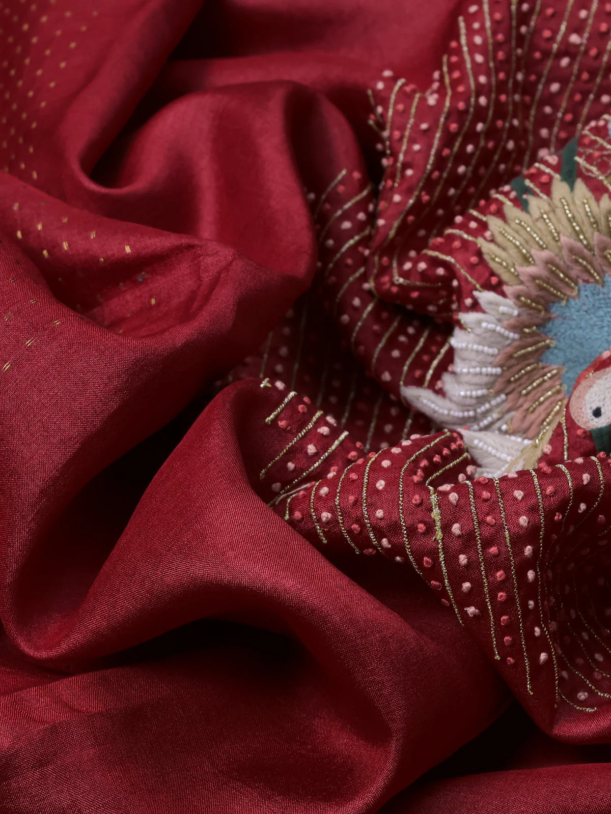 Red Tussar Silk Saree - Image 3