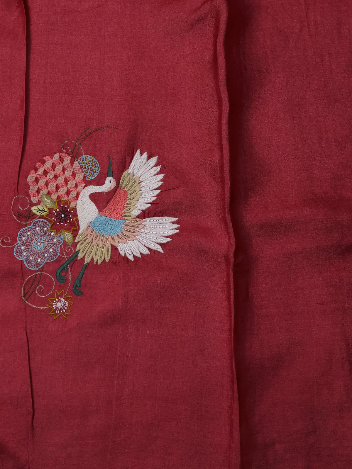Red Tussar Silk Saree - Image 4