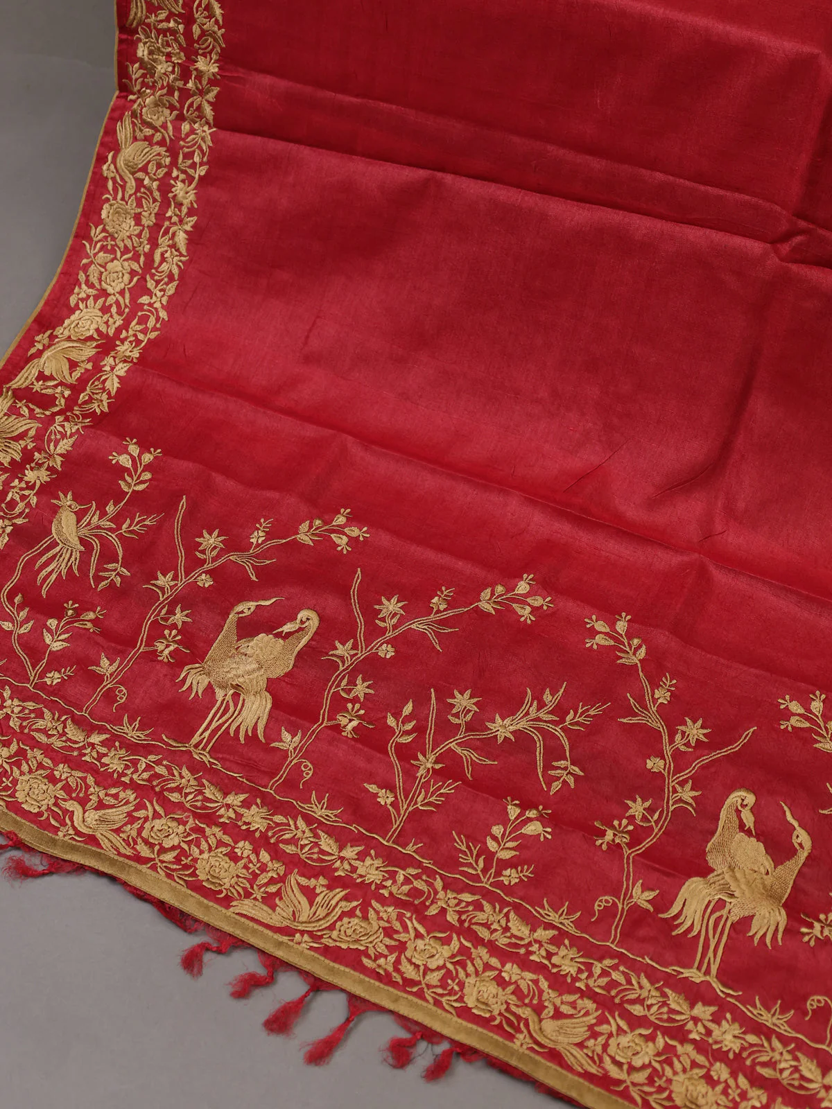 Red Tussar Silk Unstitched Suit - Image 3