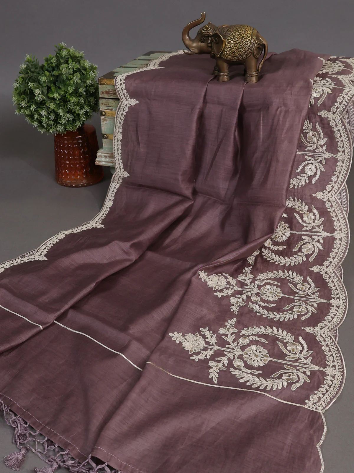 Rosy Brown Mul Chanderi Stitched Suit - Image 3
