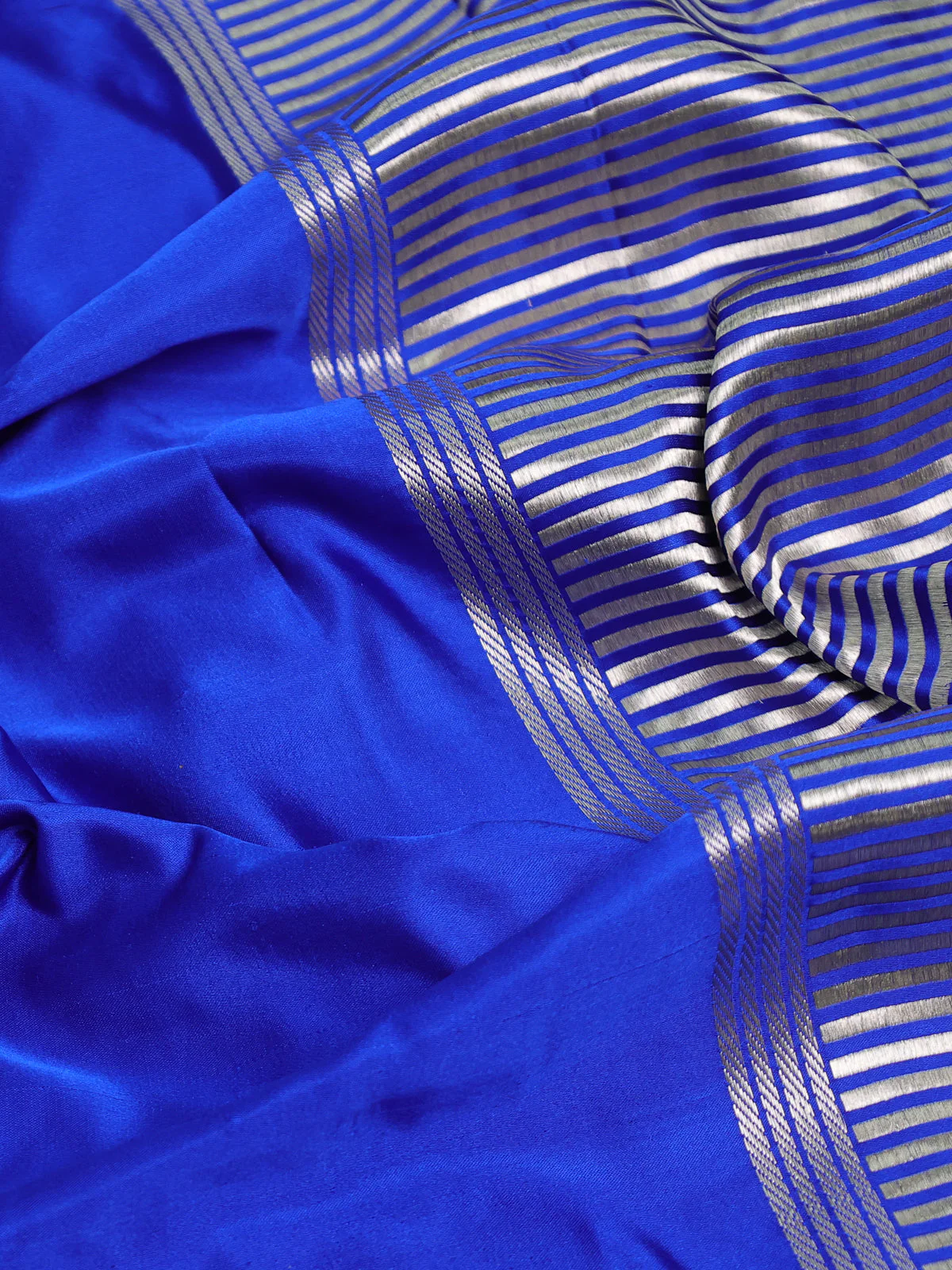 Royal Blue Banarasi Mushru Silk Saree - Image 3