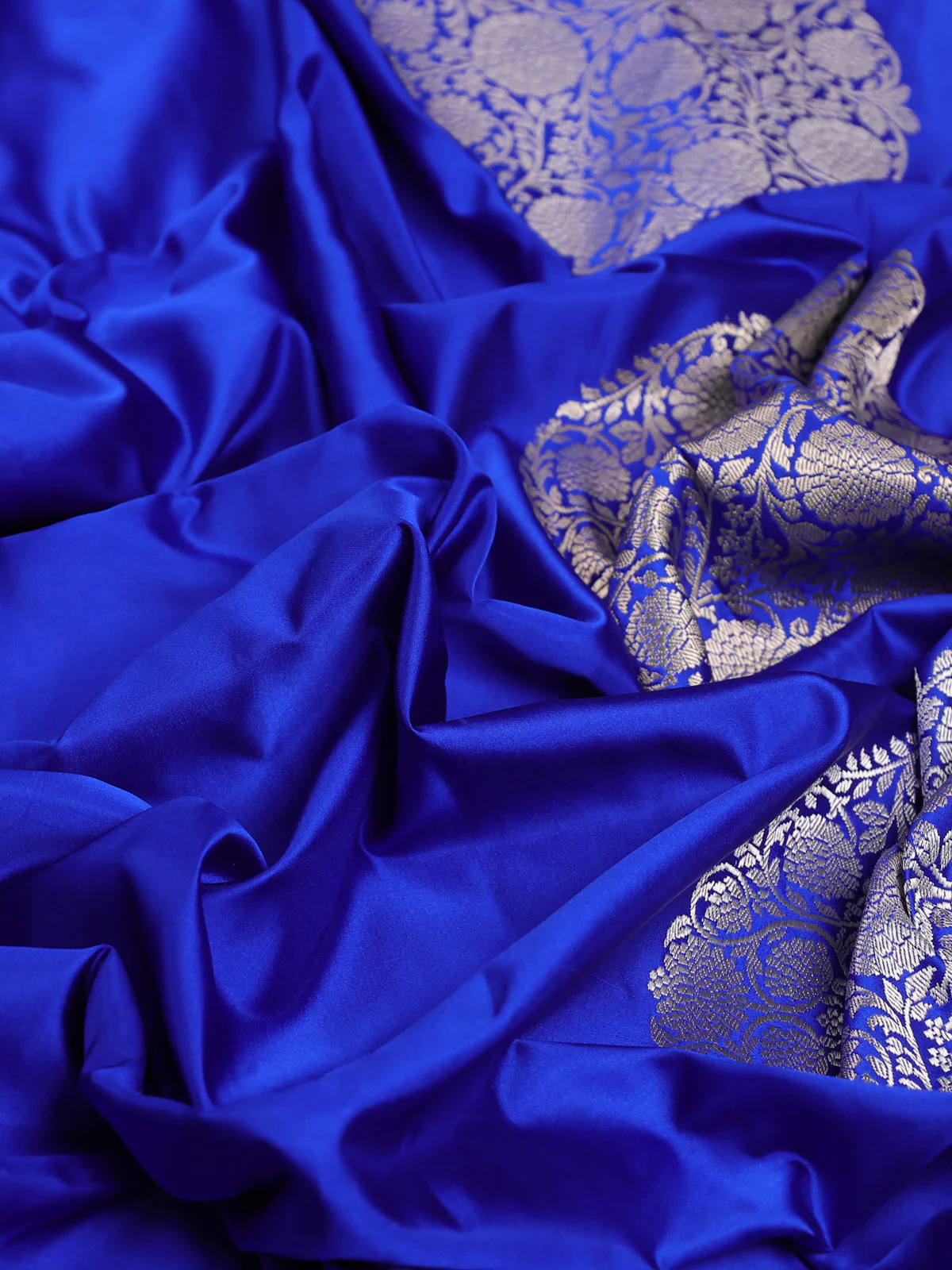 Royal Blue - Green Banarasi Mushru Silk Saree - Image 3
