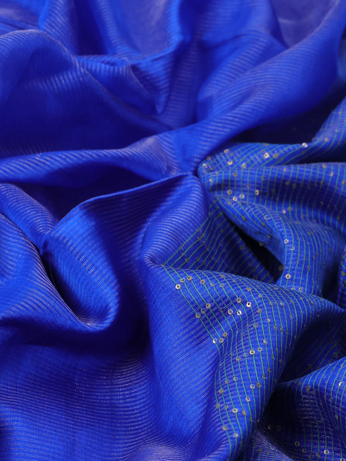 Royal Blue - Green Muslin Organza Saree - Image 3