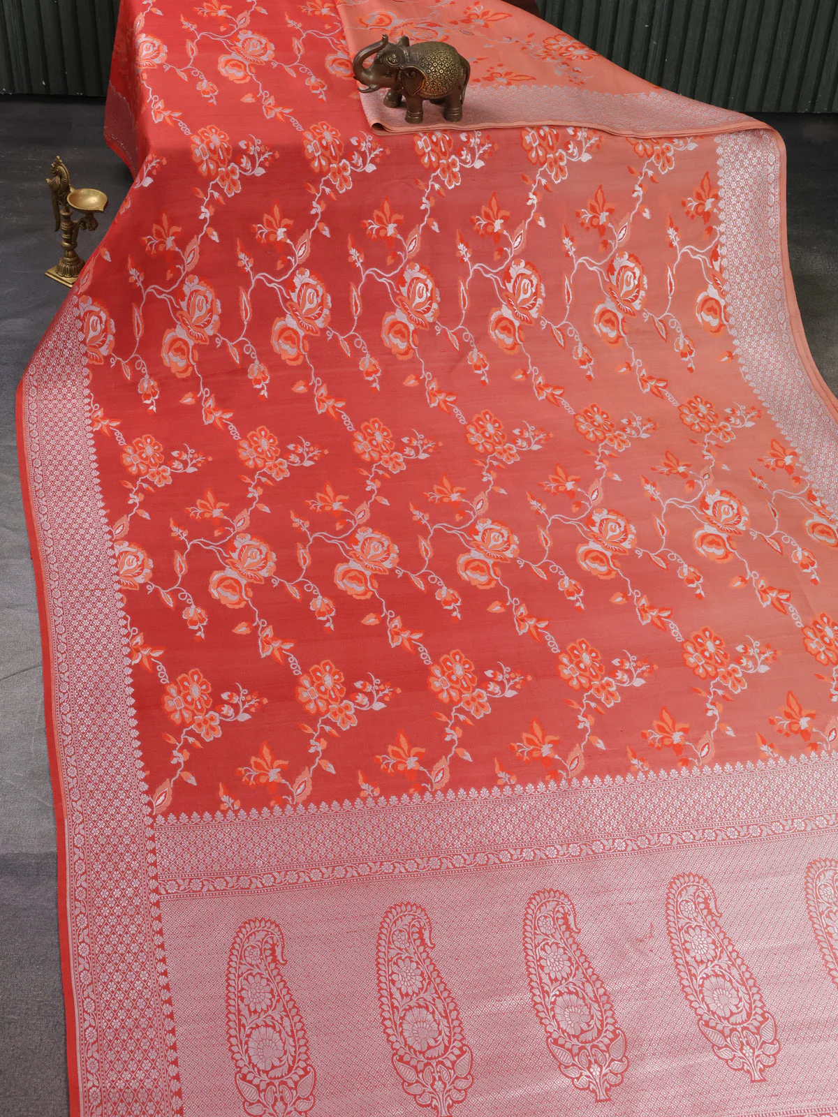 Rust Banarasi Khaddi Tussar Saree - Image 2