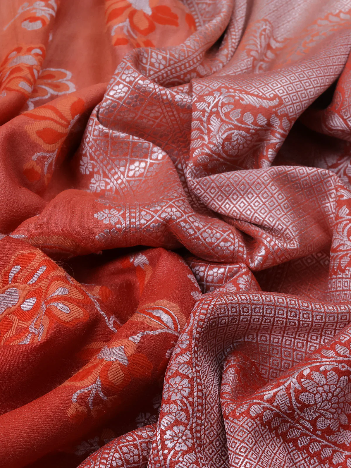 Rust Banarasi Khaddi Tussar Saree - Image 3
