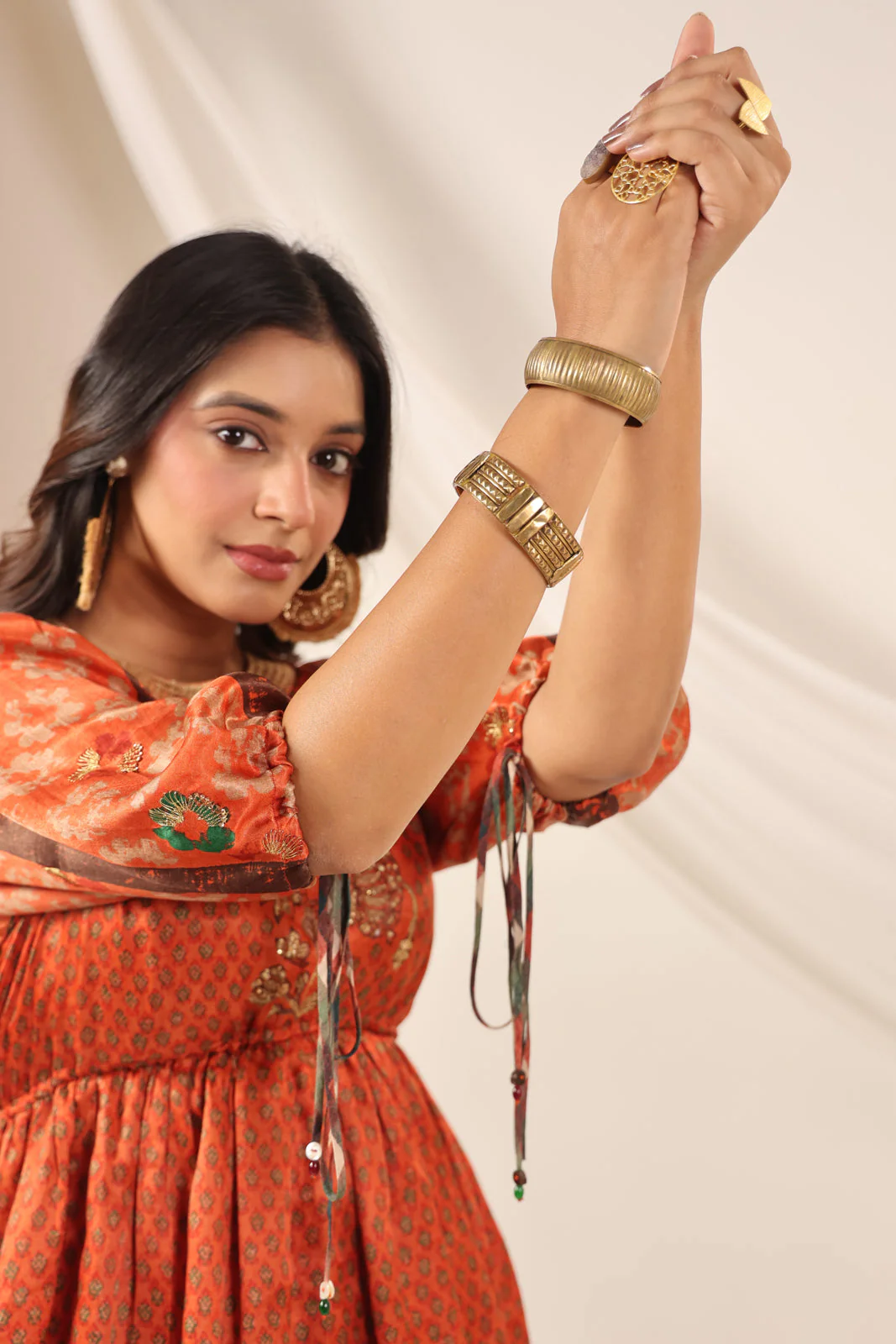 Rustic Orange Festive Peplum Set With Wide Flared Palazzo Pant - Image 14