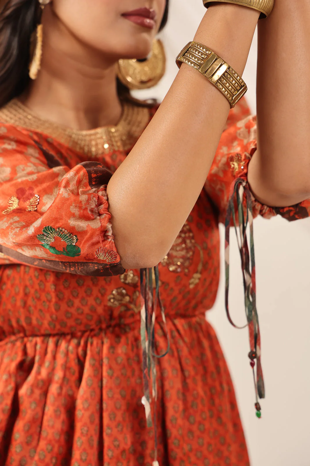 Rustic Orange Festive Peplum Set With Wide Flared Palazzo Pant - Image 15