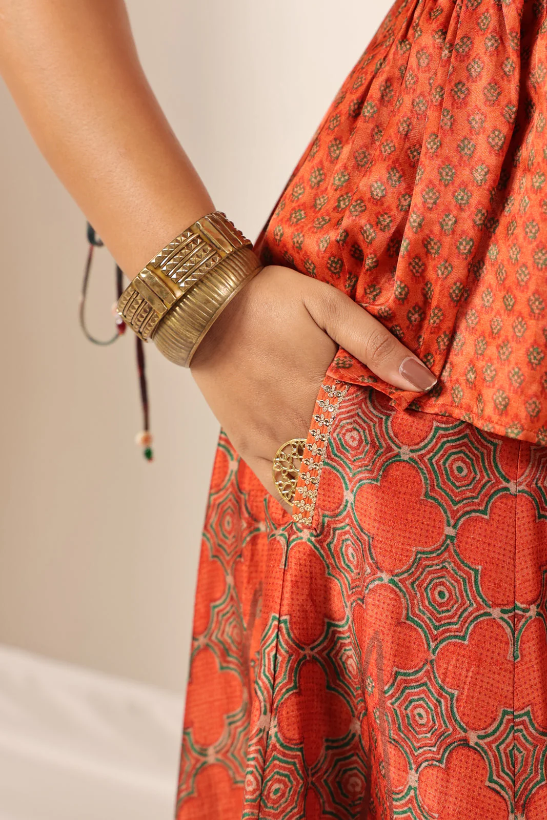 Rustic Orange Festive Peplum Set With Wide Flared Palazzo Pant - Image 16