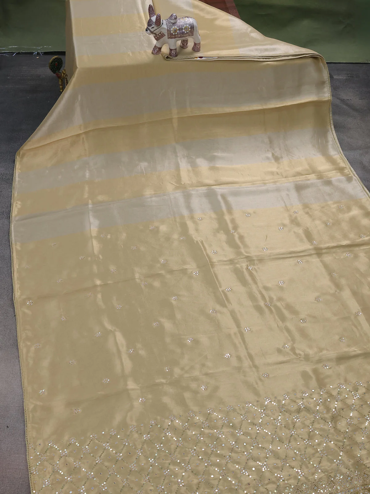 Sandal Tissue Silk Saree With Embroidery Readymade Blouse - Image 3