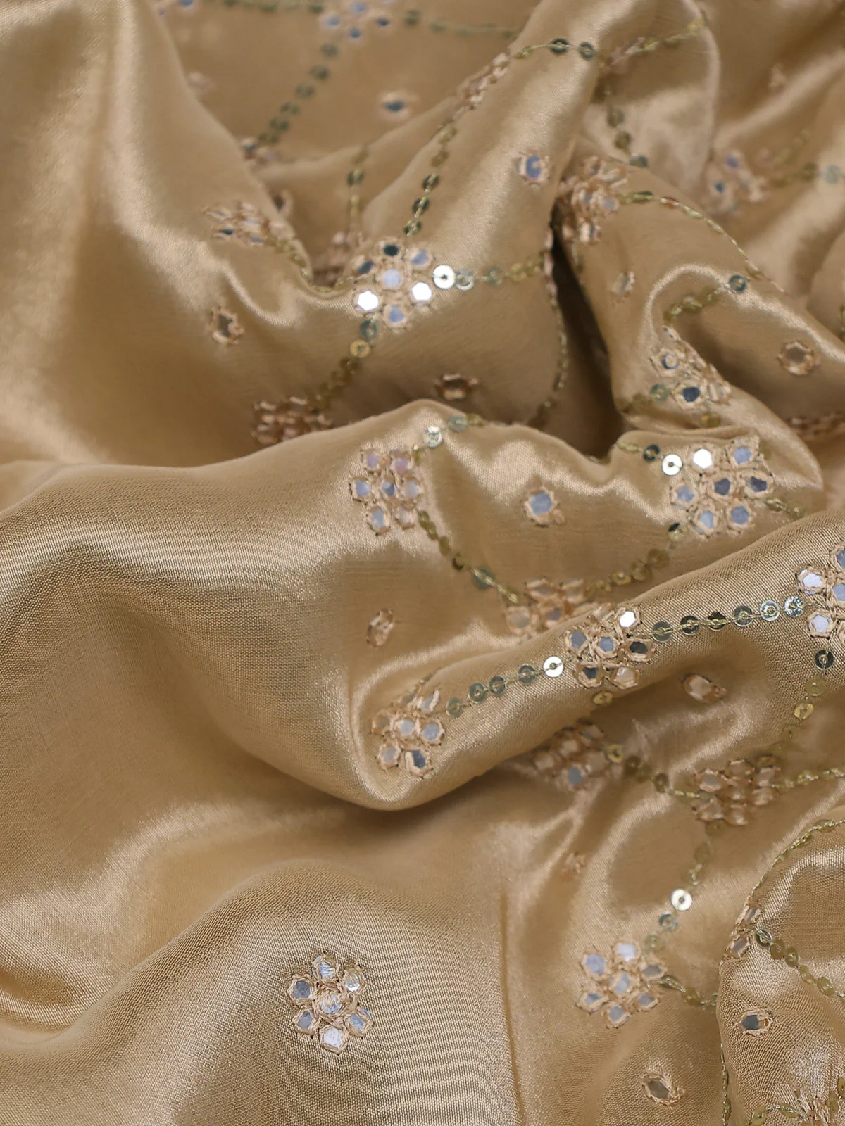 Sandal Tissue Silk Saree With Embroidery Readymade Blouse - Image 4