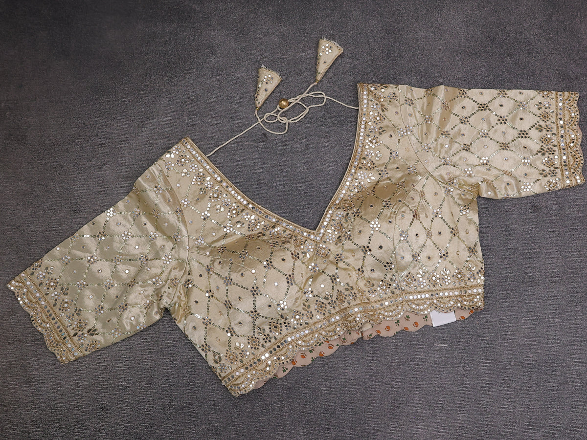 Sandal Tissue Silk Saree With Embroidery Readymade Blouse - Image 5