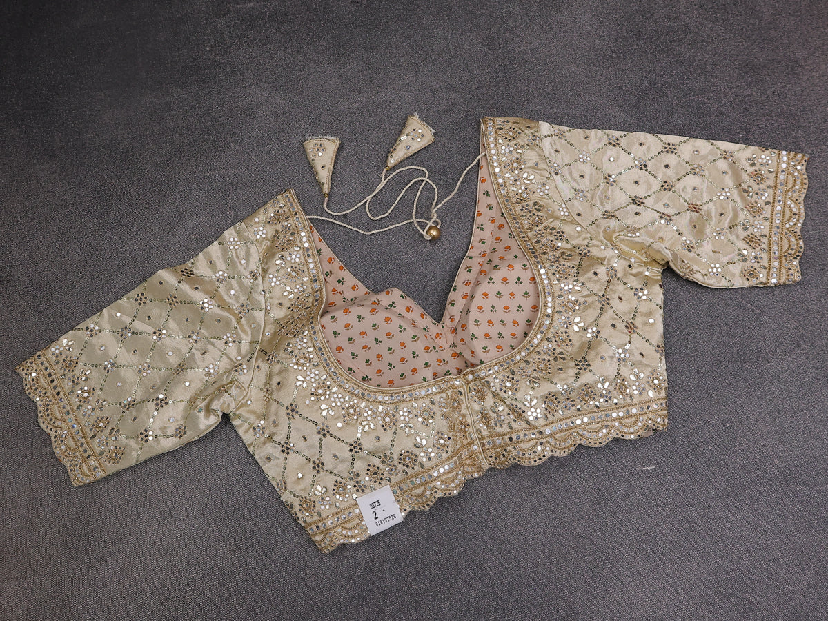Sandal Tissue Silk Saree With Embroidery Readymade Blouse - Image 6